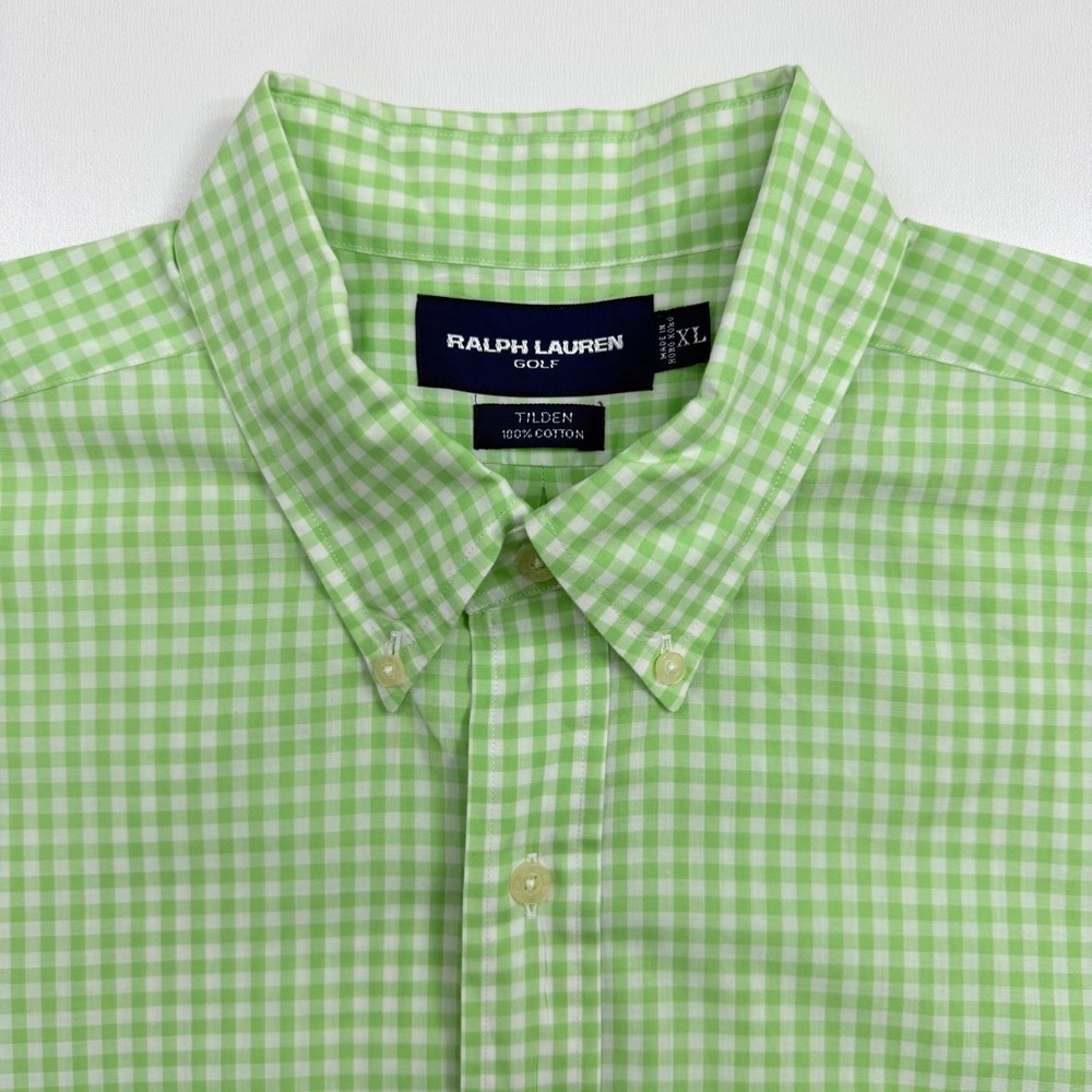 Ralph Lauren Golf Shirt Mens XL Green Gingham Tilden Cotton Button Down Preppy - Picture 3 of 7
